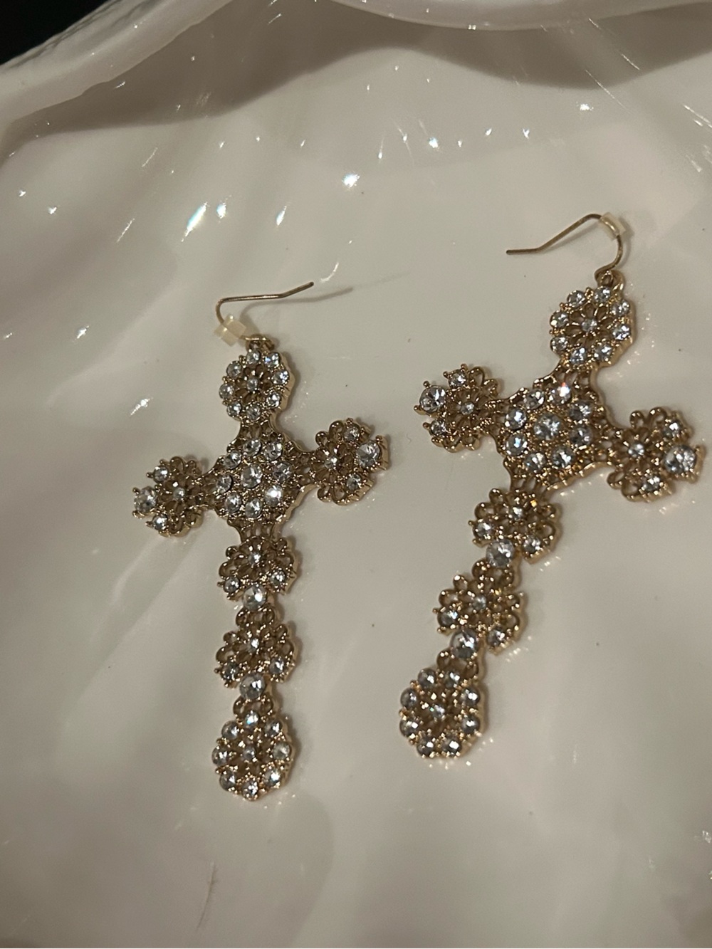 Gold Cross Sparkling Dangling Earrings